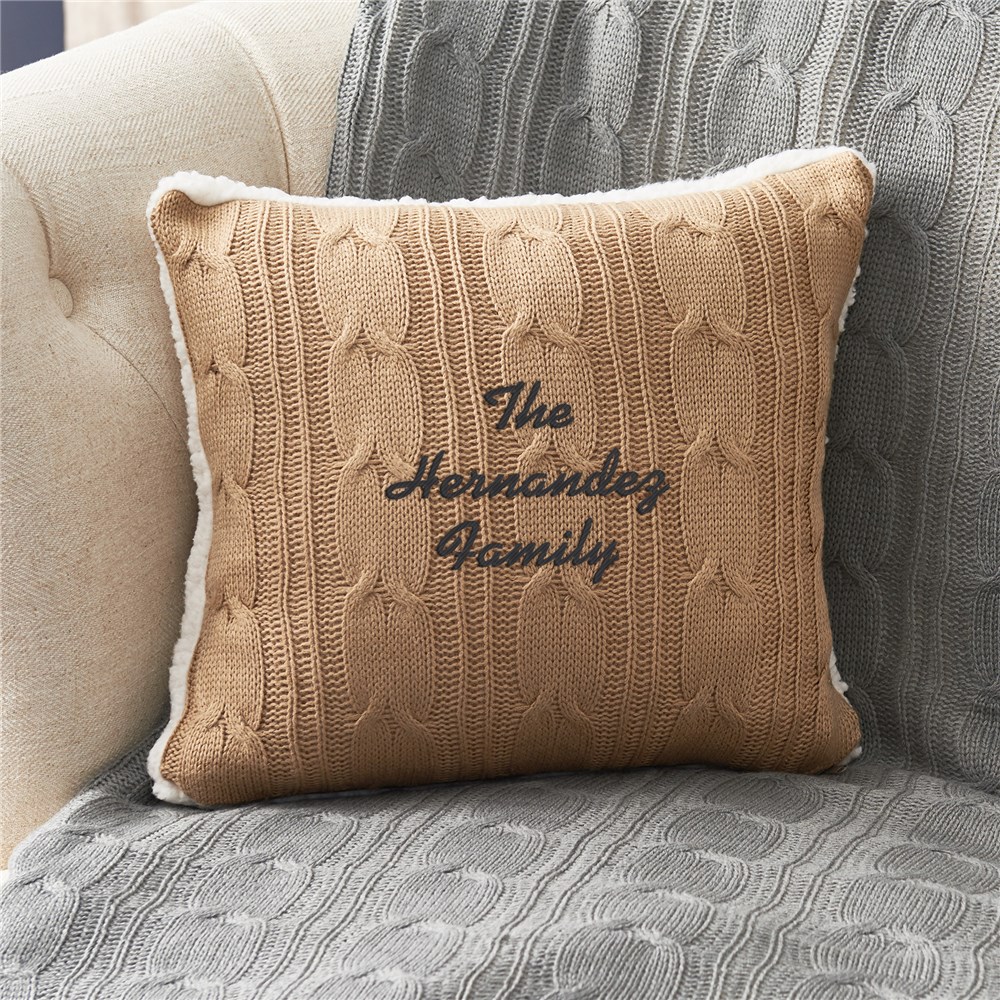 Embroidered Custom Message Cable Knit Throw Pillow E22079417X