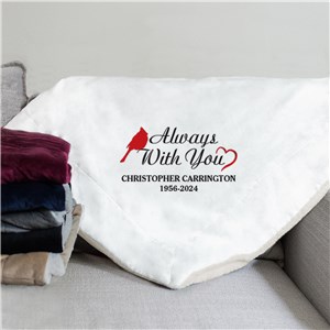 Embroidered Always With You Cardinal and Heart Sherpa Blanket E22125184X
