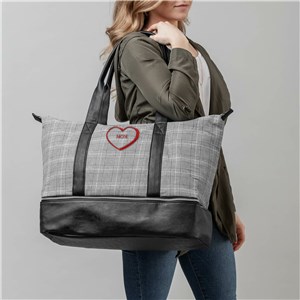 Embroidered Name Or Message In Heart Plaid Luggage Tote E22148530