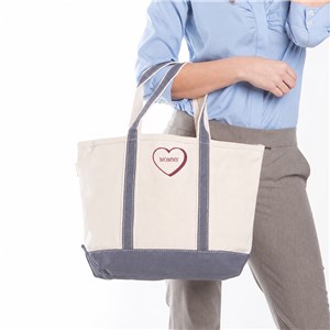 Embroidered Name or Message in Heart Medium Boat Tote E22148542X