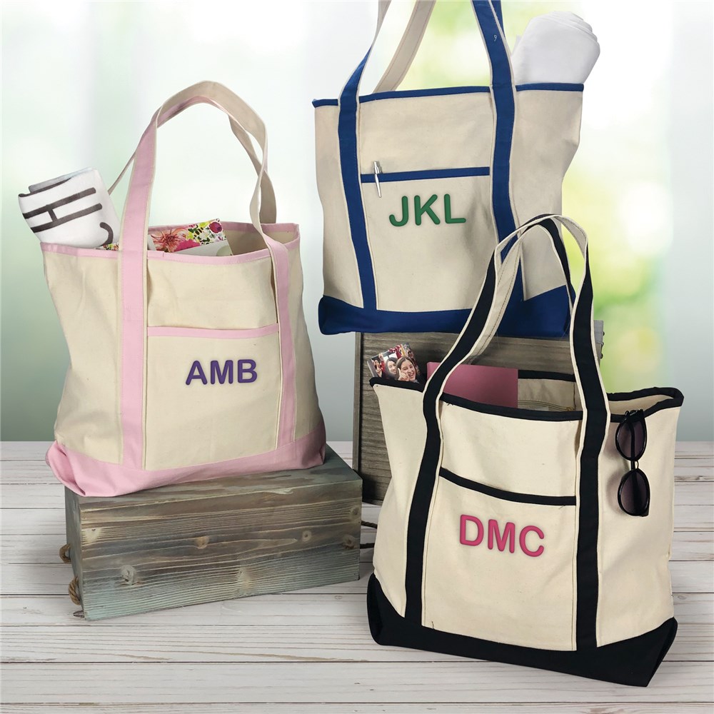 Embroidered Three Initials Monogrammed Tote Bag | Personalized Aunt Gifts