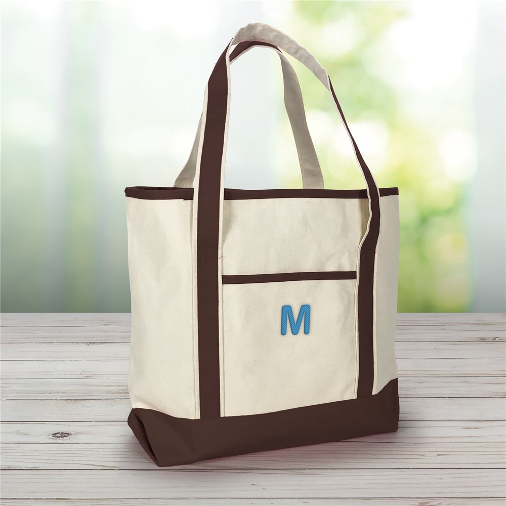 Embroidered Initials Canvas Tote Bag GiftsForYouNow