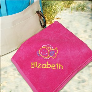 Embroidered Fish Pink Beach Towel