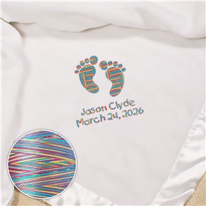 Embroidered Baby Girl Fleece Blanket with Rainbow Thread