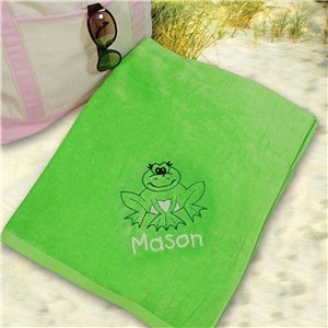 Embroidered Frog Blue Beach Towel E443451BL
