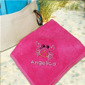 Embroidered Crab Pink Beach Towel E438931PK