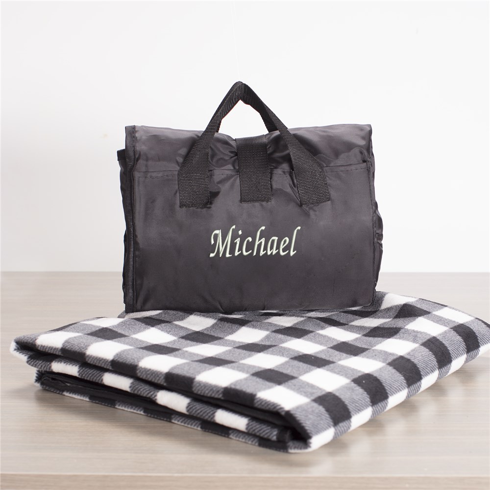 Embroidered Check Blanket Tote | Personalized Blanket Tote