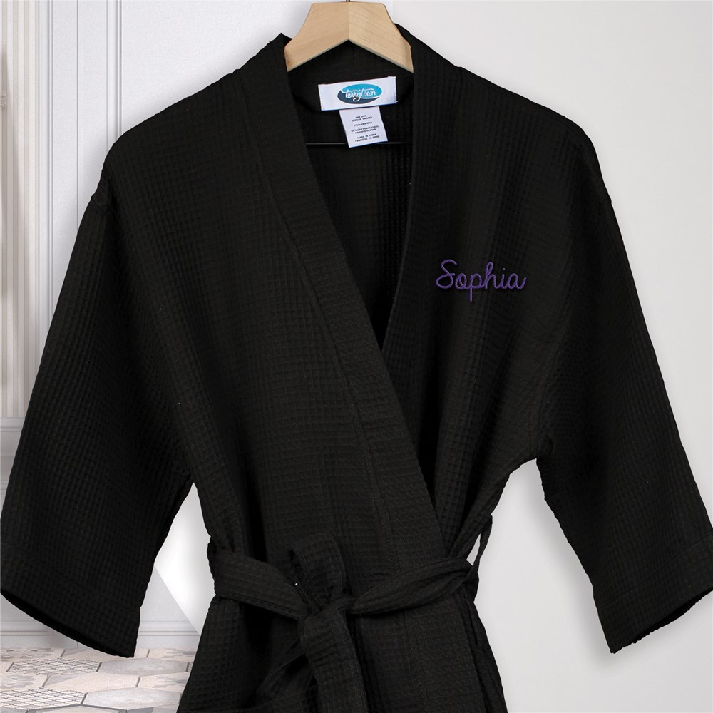 Embroidered Name Waffle Weave Robe E7681128X