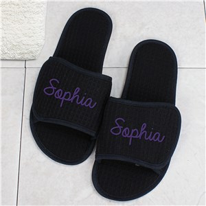 Embroidered Name Waffle Weave Slippers E7681145NBK