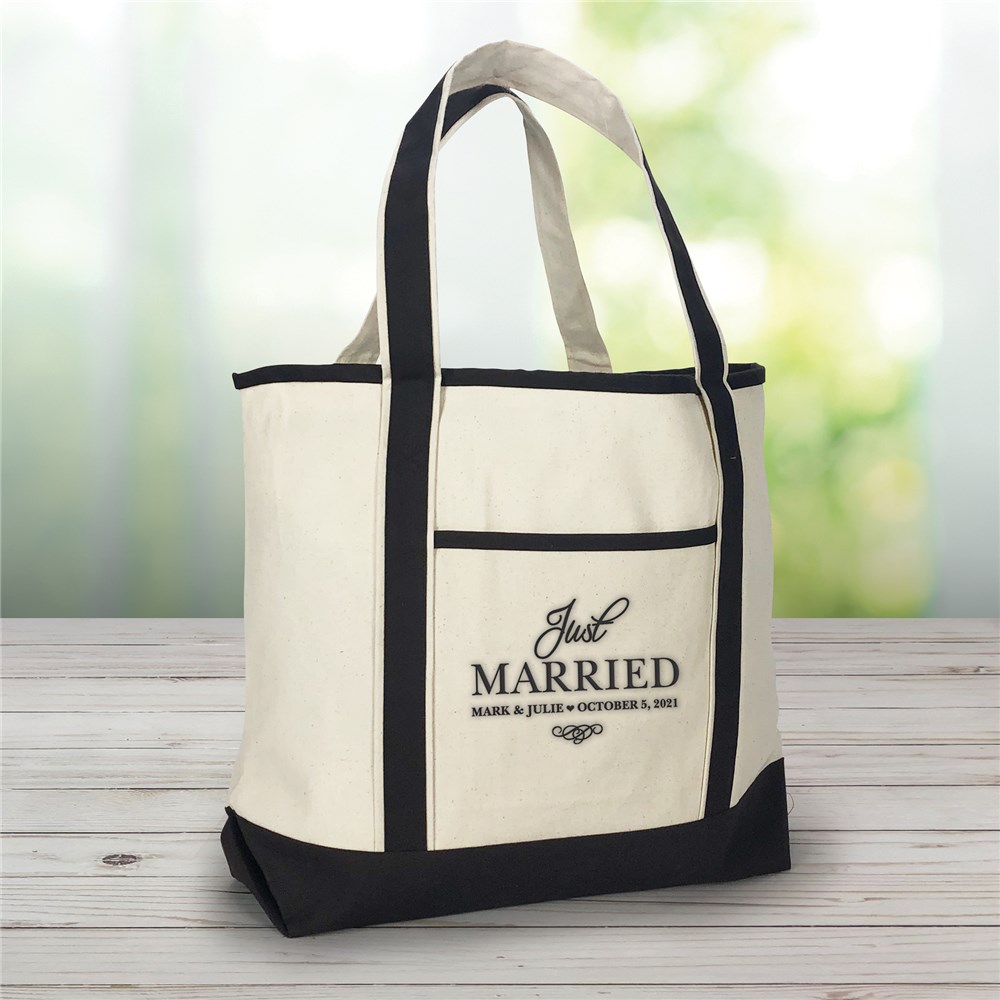 Embroidered Just Married Tote Bag