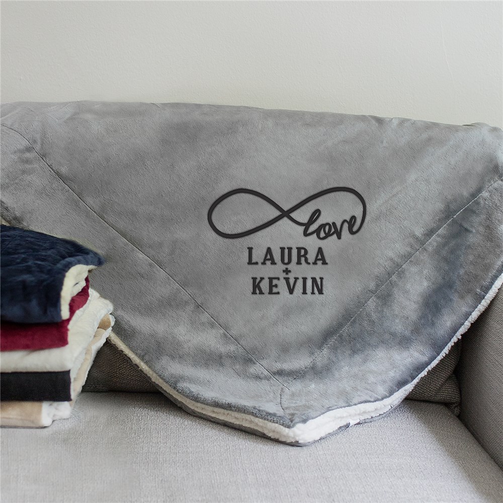 Embroidered Infinity Sherpa Blanket | Personalized Couple Gifts