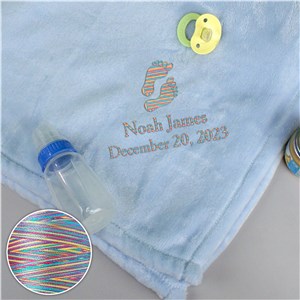Personalized Baby Boy Mink Blanket with Rainbow Thread E9781193R