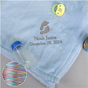 Personalized Baby Boy Mink Blanket with Rainbow Thread E9781193R