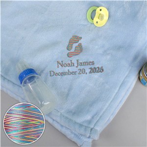 Personalized Baby Boy Mink Blanket with Rainbow Thread E9781193R