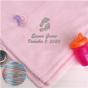 Personalized Baby Girl Mink Blanket with Rainbow Thread E9781194R