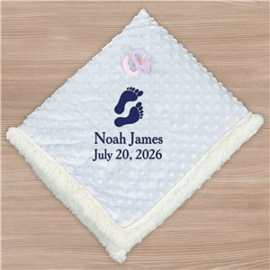 Embroidered Baby Feet Sherpa Blanket E9781332BL
