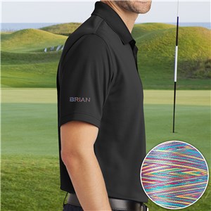 Personalized Port Authority Black Polo Shirt with Rainbow Thread