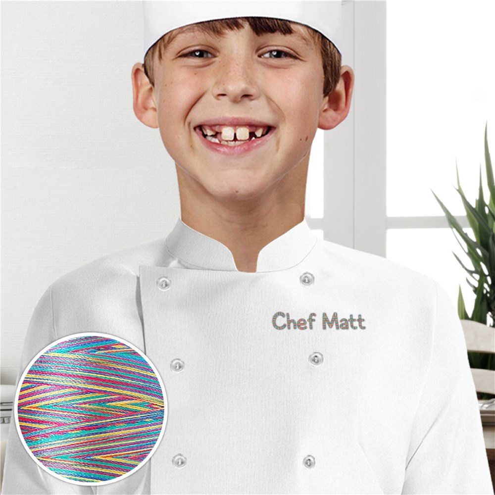 Embroidered Any Message Youth Chef Coat with Rainbow Thread ER10643566X