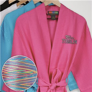 Embroidered Mrs Script Waffle Weave Robe with Rainbow Thread ER14795128X