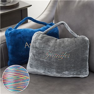 Embroidered Any Name Travel Blanket with Rainbow Thread