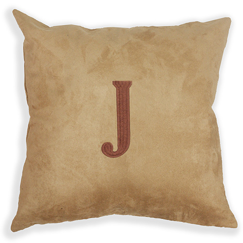 Embroidered Single Initial Suede Pillow E9914188