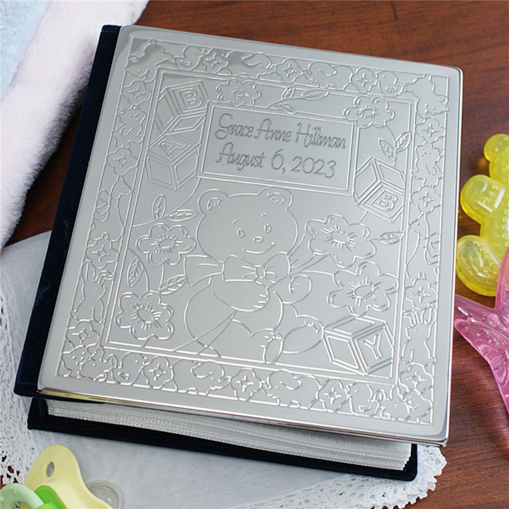 New Baby Bear Silver Photo Album | Engraved Baby Gifts