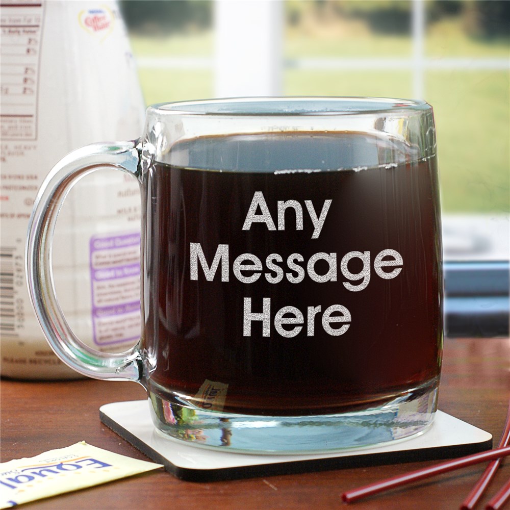 Engraved Block Message Glass Mug | Custom Coffee Mug
