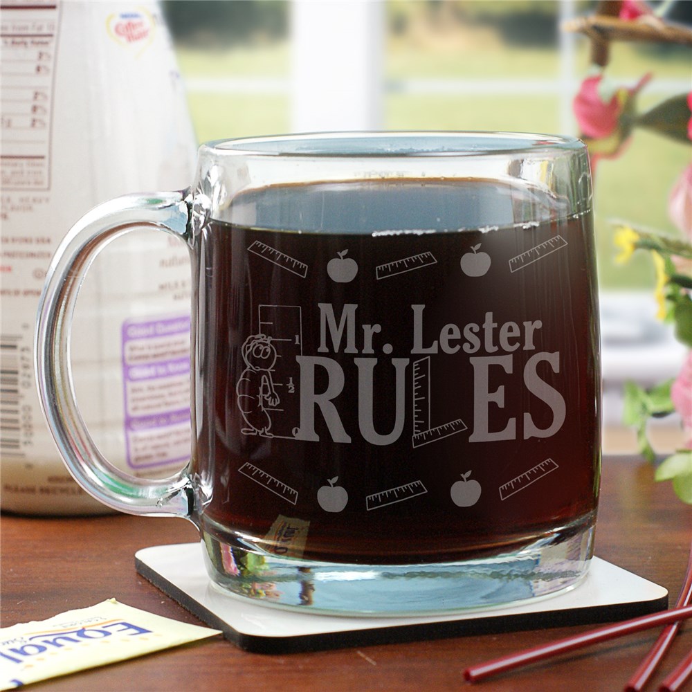 My Teacher Rules Engraved Glass Mug GiftsForYouNow