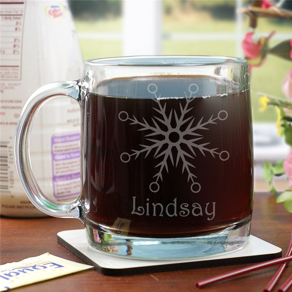 Engraved Snowflake Glass MugWinter Mugs and Drinkware