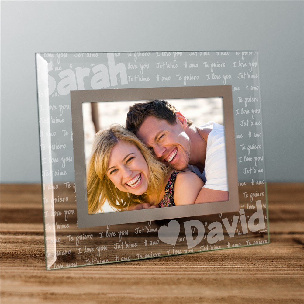 Engraved I Love You Glass Frame Couple's Photo Frame with Custom Names