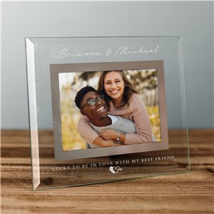 Engraved Lucky To Be In Love Glass Frame