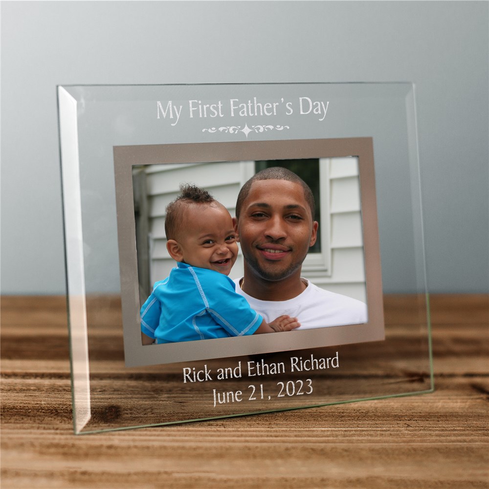 Engraved First Fathers Day Glass Picture Frame | First Time Dad Father's Day Gifts