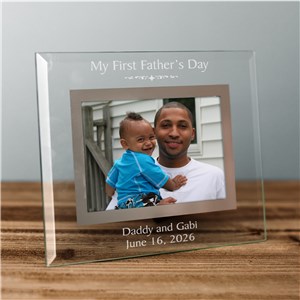 Engraved First Fathers Day Glass Picture Frame | First Time Dad Father's Day Gifts