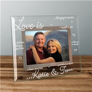 Engraved Love is...Glass Picture Frame | Personalized Valentines Frames