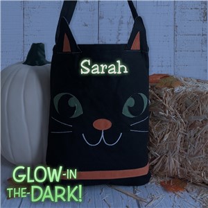 Embroidered Cat Trick or Treat Bag with Glow in the Dark Thread GE000553