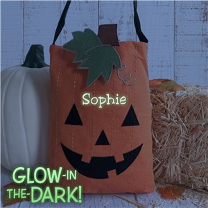 Embroidered Pumpkin Trick or Treat Bag with Glow in the Dark Thread GE000555
