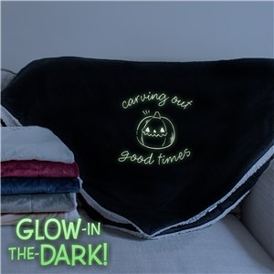 Embroidered Spooky Icons Sherpa Blanket with Glow in the Dark Thread GE21639184X