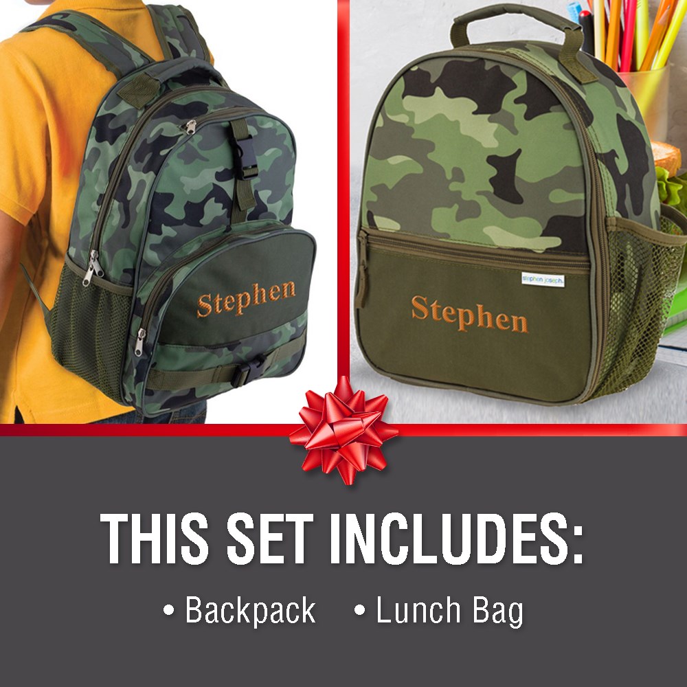 Embroidered Camo Backpack & Lunchbox Gift Set GS034