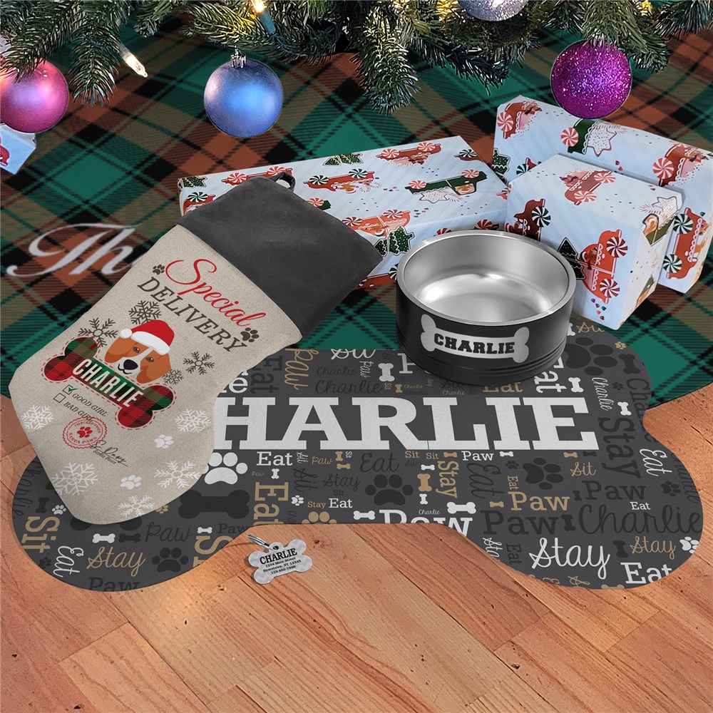 4-Piece Dog Christmas Gift Set With Stocking & Food Bowl