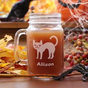 Engraved Halloween Cat Mason Jar L967771
