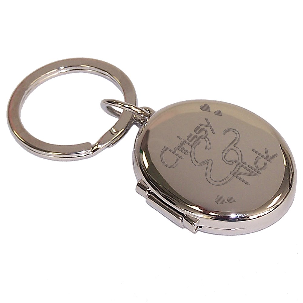 Engraved Couples Silver Oval Locket Keychain | Personalized Lockets