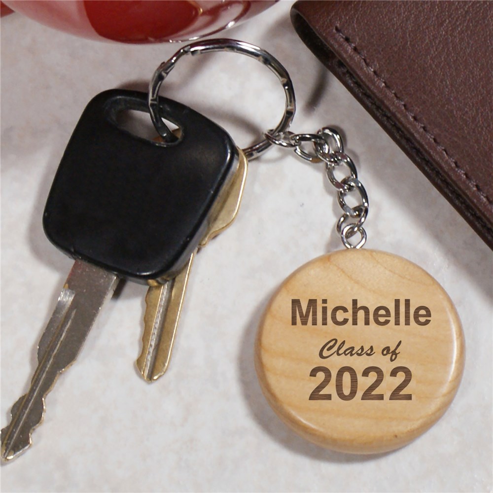 Engraved Class Of Wood Round Key Chain | Personalized Graduation Gifts