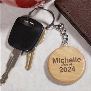 Engraved Class Of Wood Round Key Chain | Personalized Graduation Gifts