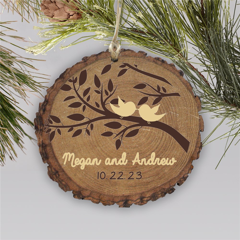 Personalized Love Birds Wood Couples Ornament | Personalized Couples Ornaments