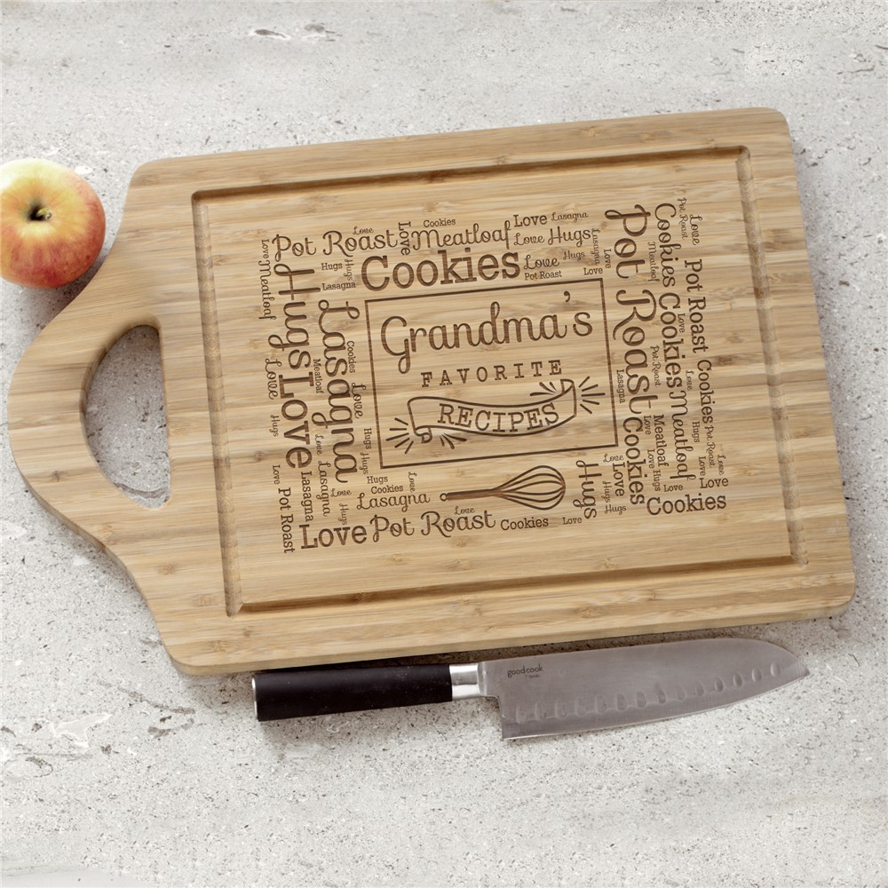 Engraved Favorite Recipes Word-Art Cutting Board | Personalized Gifts for Grandma