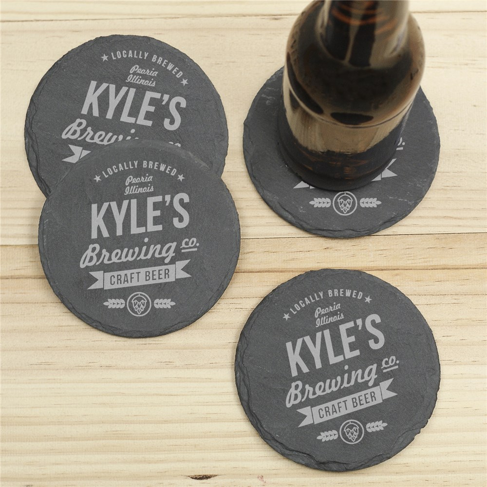 Personalized Craft Beer Brewing Co. Slate Coasters GiftsForYouNow