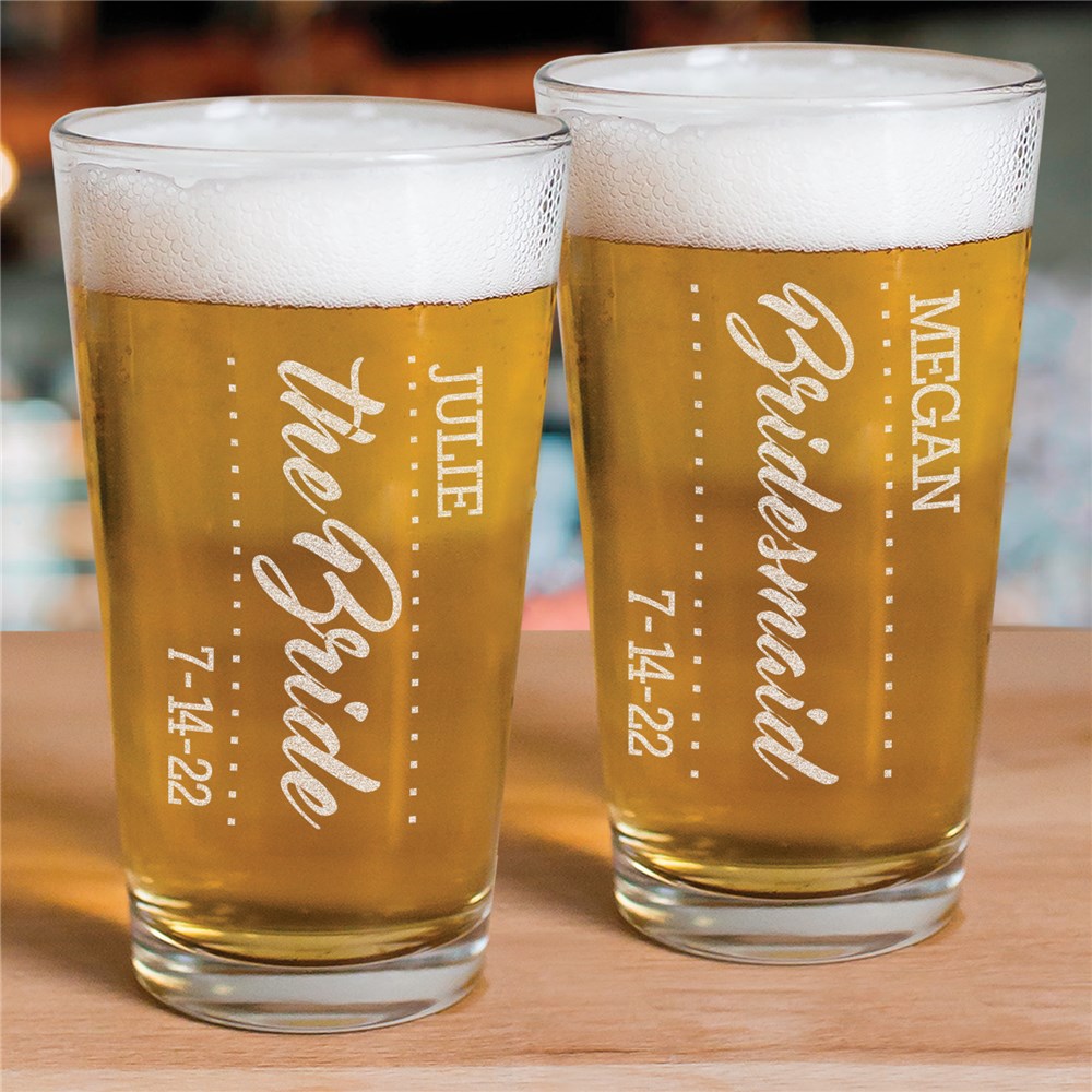 Personalized Bridal Party Beer Glass | Bridesmaid Glasses