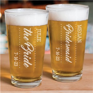 Personalized Bridal Party Beer Glass | Bridesmaid Glasses