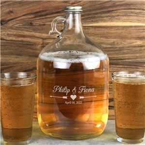 Engraved Arrows and Heart Wedding Glass Growler L10430357