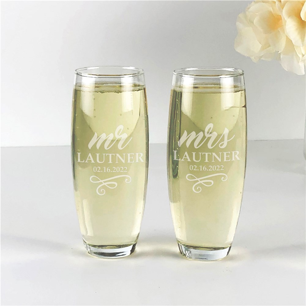 Engraved Wedding Glasses | Personalized Stemless Flutes